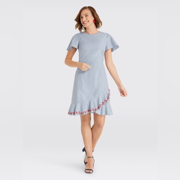 Draper James Striped Mini Dress with Ruffle Detail - Picture 1 of 11